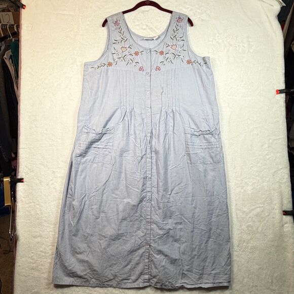 Collections Etc Dresses & Skirts - Vintage Collections Etc Blue Floral Embroidered Cotton Prairie Maxi Dress XXL